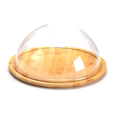 Bambu Altlı Akrilik Kapaklı Fanus Ø 33 x H: 16 cm