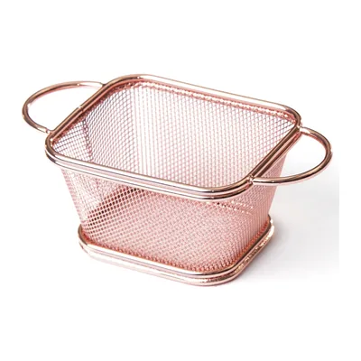 Rectangular Fries Basket with Two Handles Copper 10 x 8.5 x 6.5 cm