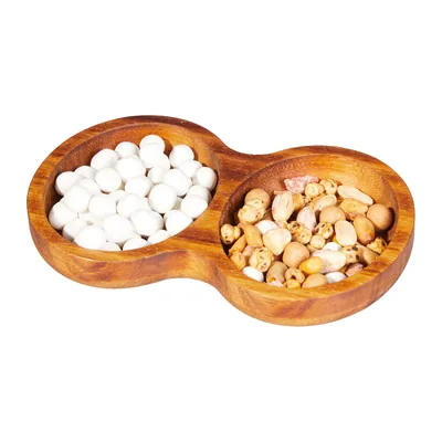وعاء مكسرات مزدوج من خشب الإيروكو 19.5 x 12 x H2 سم