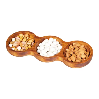 وعاء مكسرات ثلاثي من خشب الإيروكو 28.5 x 12 x H2 سم