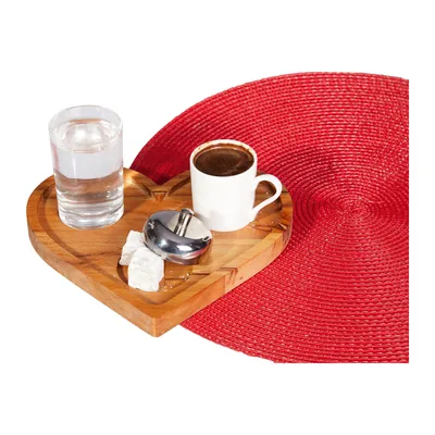 Turkish Coffee Serving Set with Heart-Shaped Wooden Stand 20 x 18 x 1.8 cm
