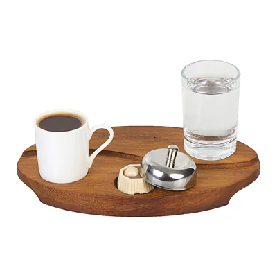 Wooden Turkish Coffee Serving Set (Coffee Bean Design) 23 x 14 cm