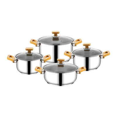 Eftelya Stainless Steel Cookware Set 8 Pieces, Glass Lids