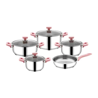 Eftelya Stainless Steel Cookware Set 9 Pieces, Steel Lids