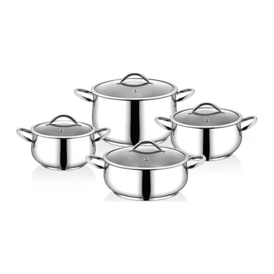 İnci Stainless Steel Belly-Shaped Cookware Set 8 Pieces