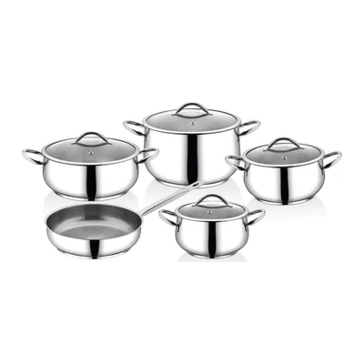 İnci Stainless Steel Belly-Shaped Cookware Set 9 Pieces